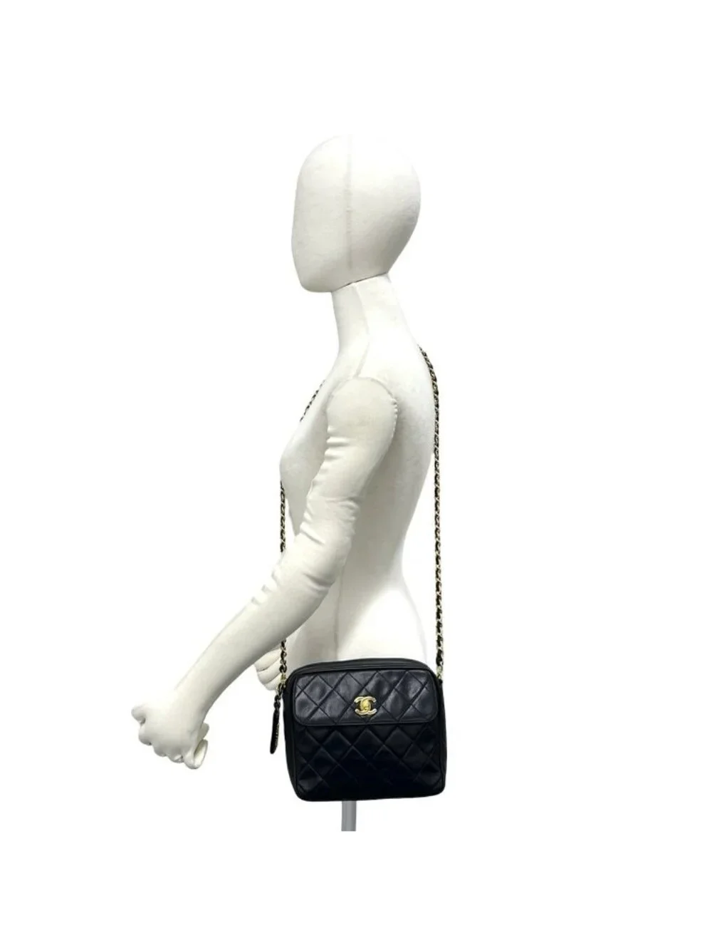 Chanel Vintage Quilted Coco Lambskin Leather Chain Shoulder Bag Black
